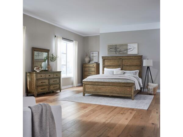 Carolina Park King Panel Bed, Dresser & Mirror, Chest Bedroom Sets Amber Brown