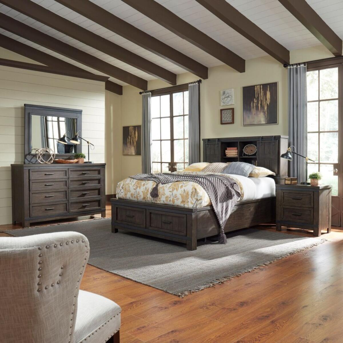 e3f5abbbceb38c8ff025bcd36578a8a1 Thornwood Hills Queen Bookcase Bed, Dresser & Mirror, Night Stand - Image 1