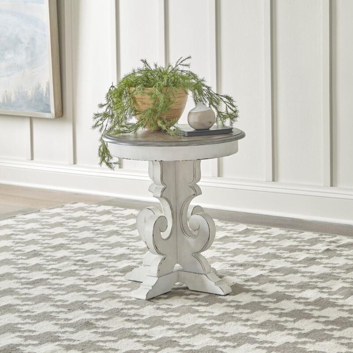 Magnolia Manor Round End Table End tables Antique White & Weathered Bark 2 Magnolia Manor Round End Table End tables Antique White & Weathered Bark 2