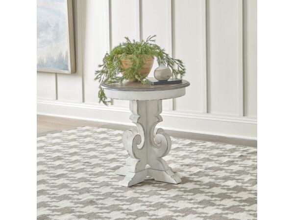 Magnolia Manor Round End Table End tables Antique White & Weathered Bark