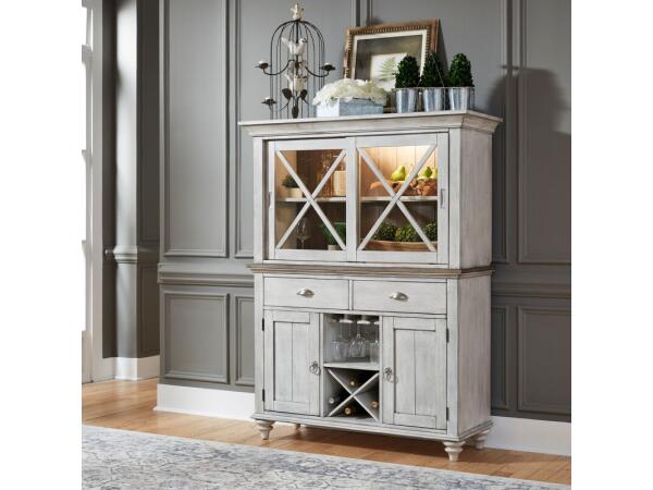 Ocean Isle Hutch & Buffet Dining Storage Antique White w/ Weathered Pine