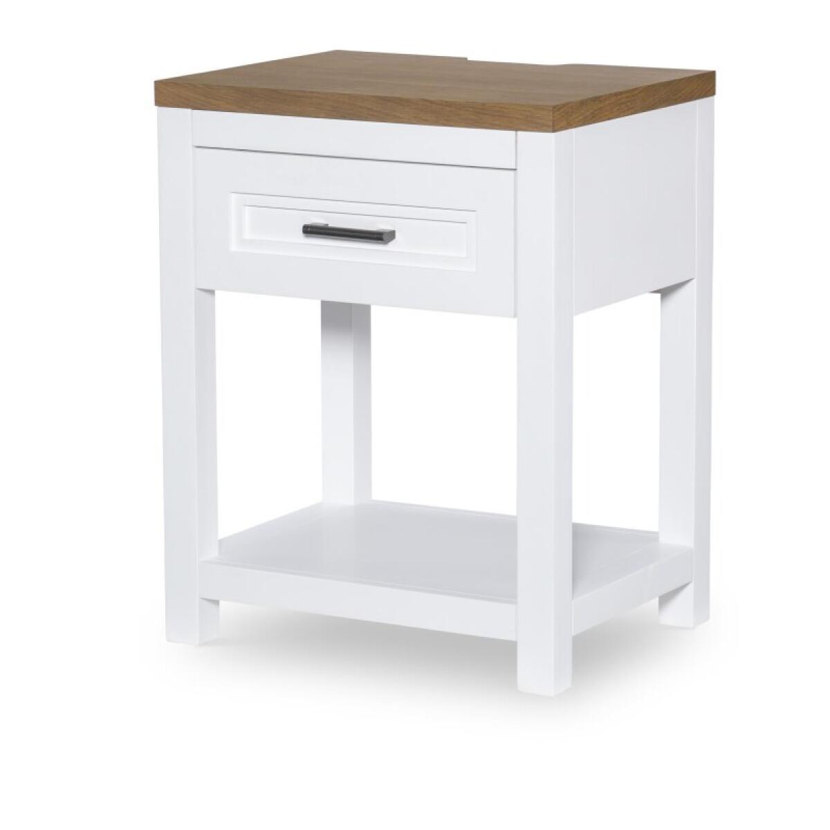 e83bf45047a4a9446325896c76c14dd9 Open Nightstand Harvest Oak Tops, Natural White Base, Aged Black Accents 1561-3101 - Image 1