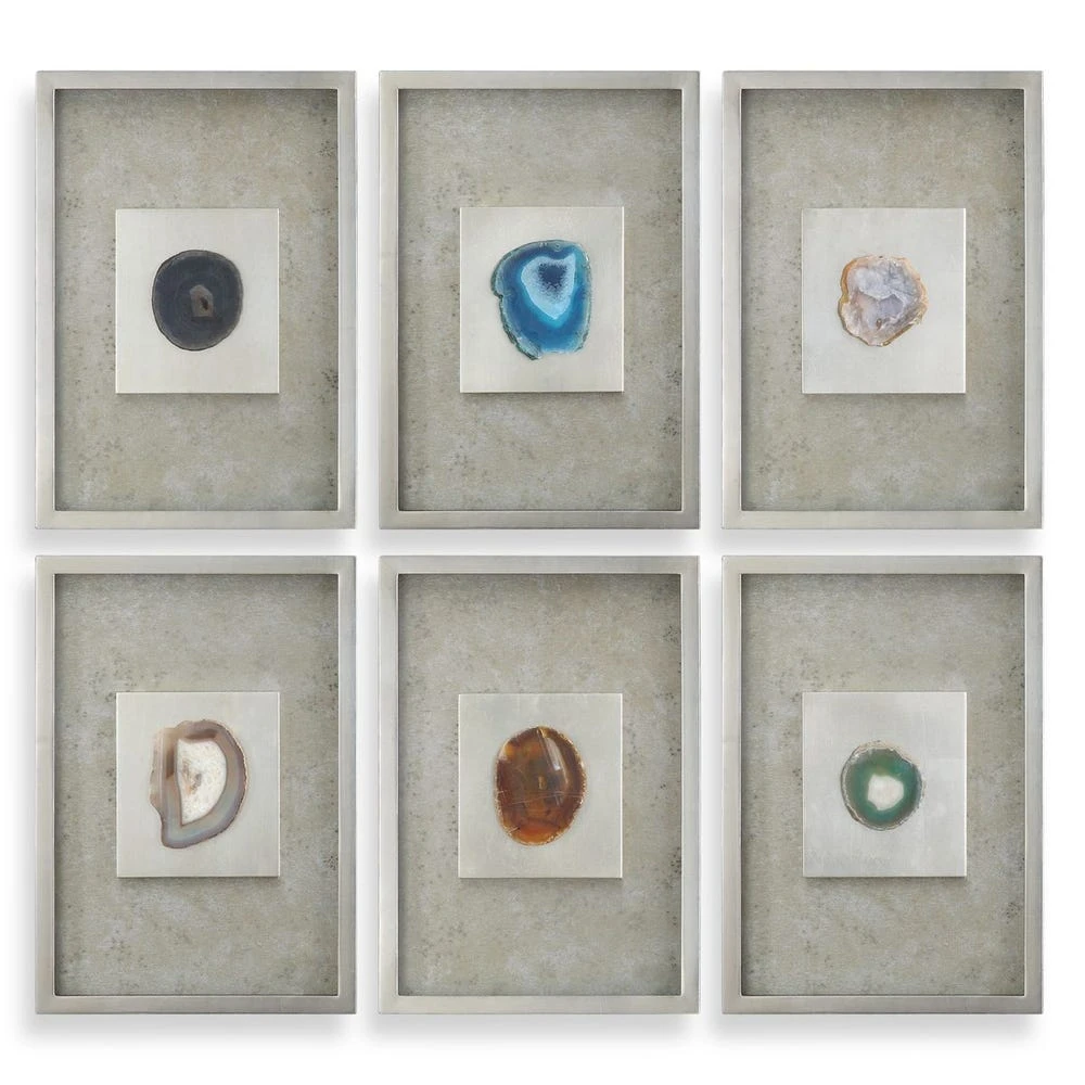 e85b61d290d659f05c34e18a46c12e94 Agate Stone Silver Shadow Box, S/6 - Image 1
