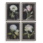 Florals On Black Framed Prints, S/4