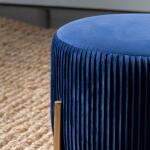 Marley Round Navy Blue Velvet Foot Stool Ottoman - Image 5