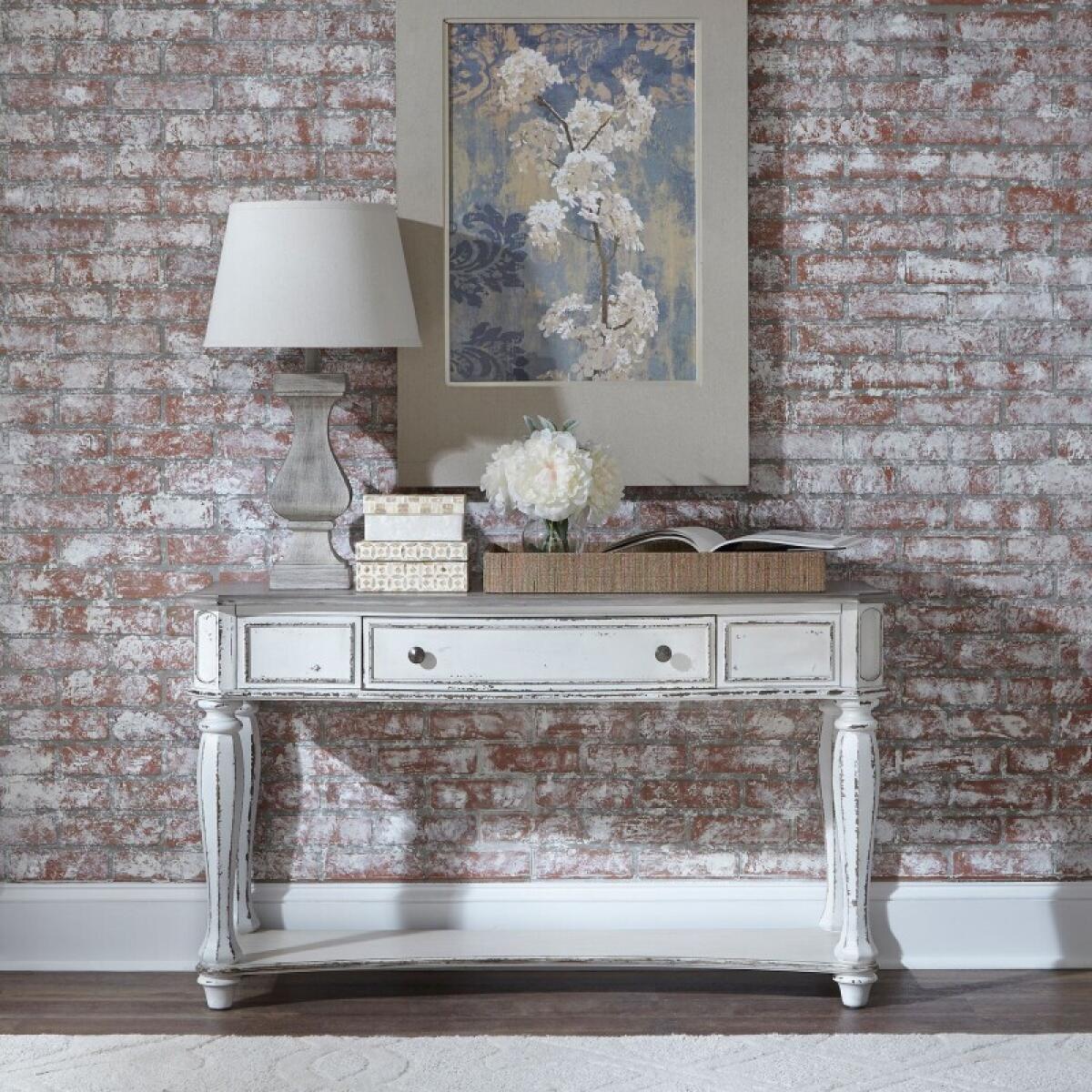 Magnolia Manor Sofa Table Sofa Tables Antique White & Weathered Bark 2 Magnolia Manor Sofa Table Sofa Tables Antique White & Weathered Bark 2