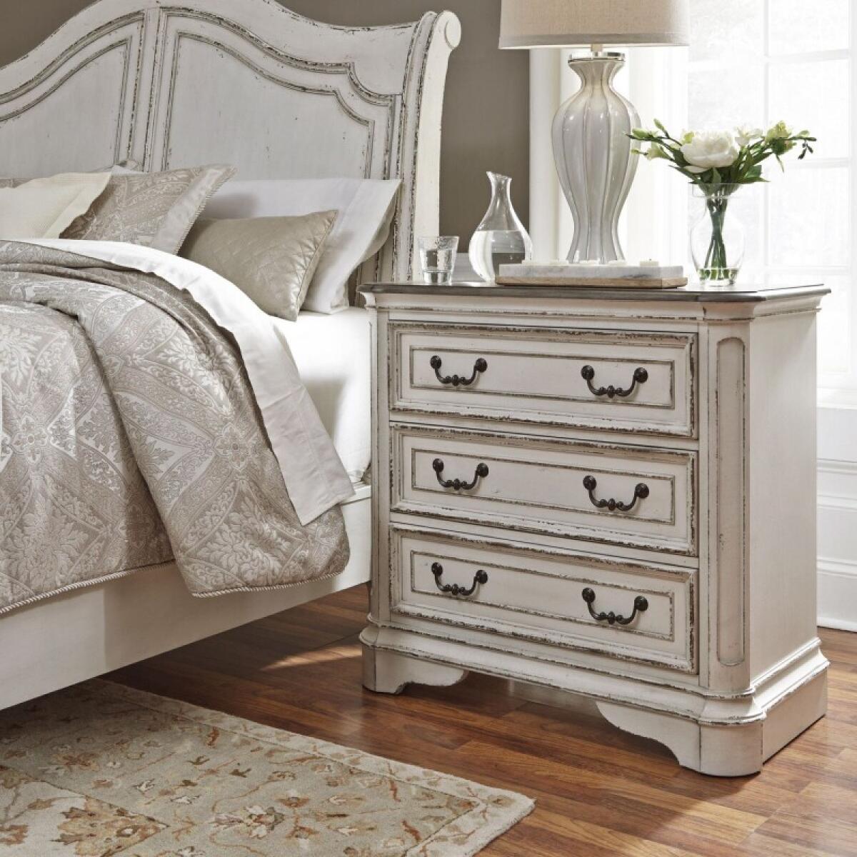 Magnolia Manor 3 Drawer Bedside Chest w/ Charging Station Nightstands Antique White & Weathered Bark 2 Magnolia Manor 3 Drawer Bedside Chest w/ Charging Station Nightstands Antique White & Weathered Bark 2