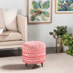 Halvorson Round Red Upholstered and Mango Foot Stool Ottoman Ottomans & Poufs Crestview Collection 9
