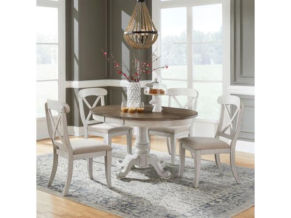 Ocean Isle 5 Piece Pedestal Table Set Dining Sets Antique White w/ Weathered Pine