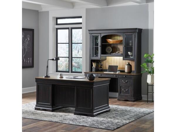 Meritage 5 Piece Jr Executive Set Office Storage Aged Charcoal w/ Rub Thru & Caramel