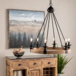 29" Diameter Wood & Metal Chandelier - Image 4