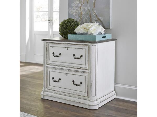 Magnolia Manor Jr Executive Media Lateral File Office Storage Antique White & Weathered Bark