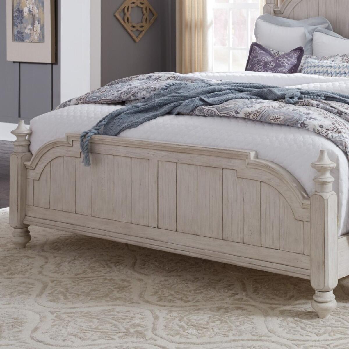 Farmhouse Reimagined Queen Poster Footboard Bed Parts Antique White w/ Chestnut Tops 2 Farmhouse Reimagined Queen Poster Footboard Bed Parts Antique White w/ Chestnut Tops 2