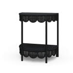 Scalloped Half Round Rattan Side Table