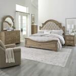 King Uph Bed, Dresser & Mirror, Chest, Night Stand