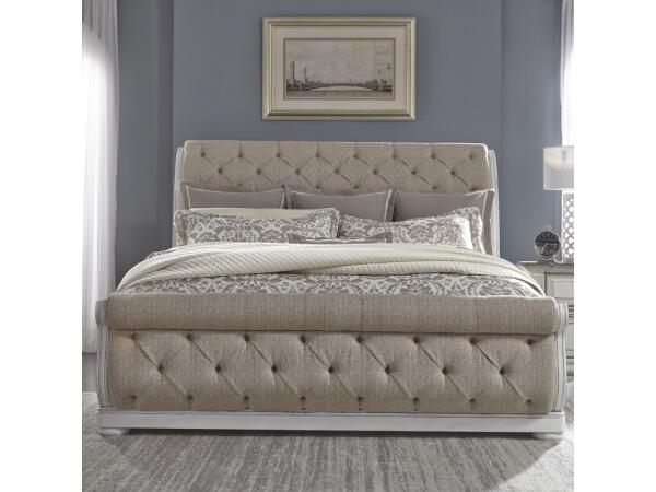 Abbey Park Queen Uph Sleigh Bed Beds Antique White & Weathered Brown