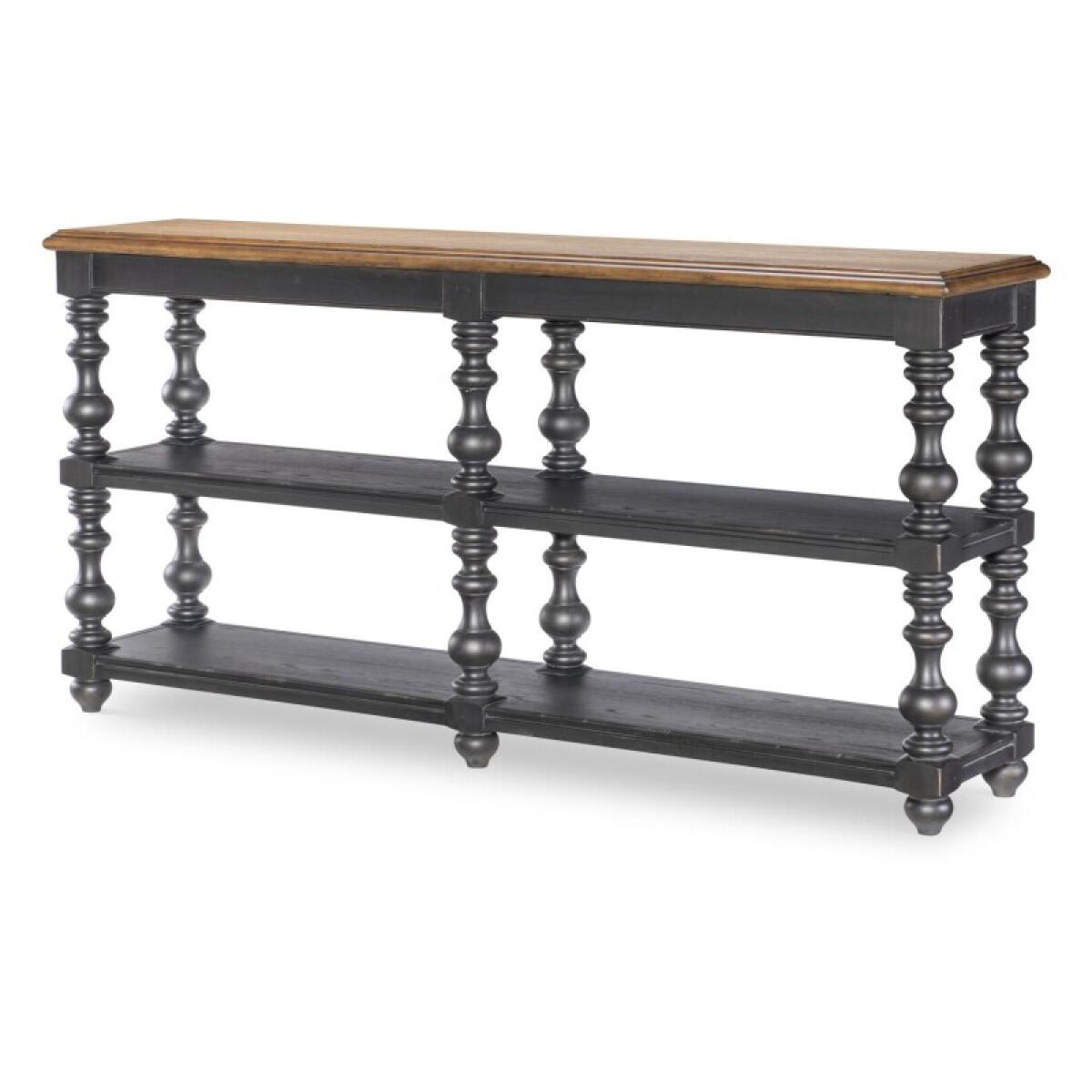 fd058e4dfff0bc6591df9642905fe07e Vintage Market AT Turned Bobbin Leg Console Table Barnwood Oak And Kettle Black CLH4016-106 - Image 1