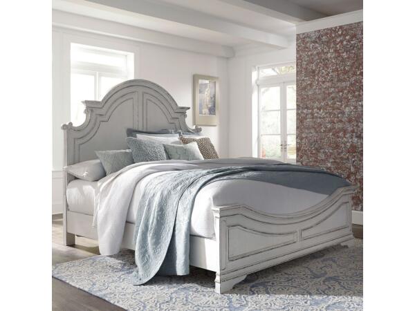 Magnolia Manor Queen Panel Bed Beds Antique White & Weathered Bark
