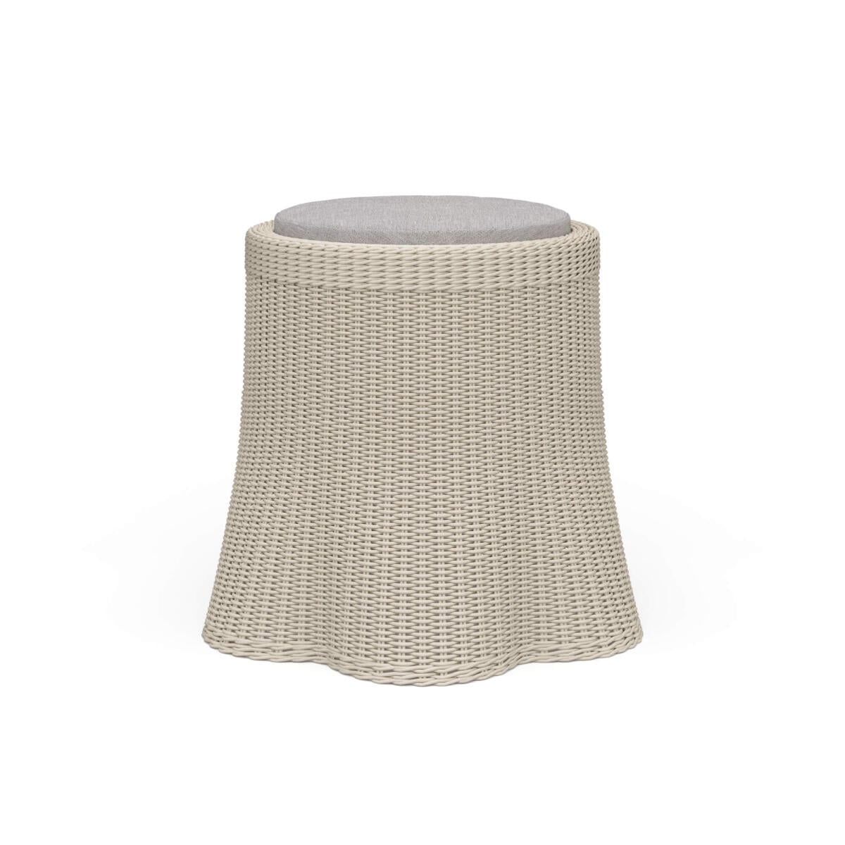6e4586b759cc2b54f27cdbb303ddc218 Newport Rattan Round Small Ottoman W/ Cushion - Image 1