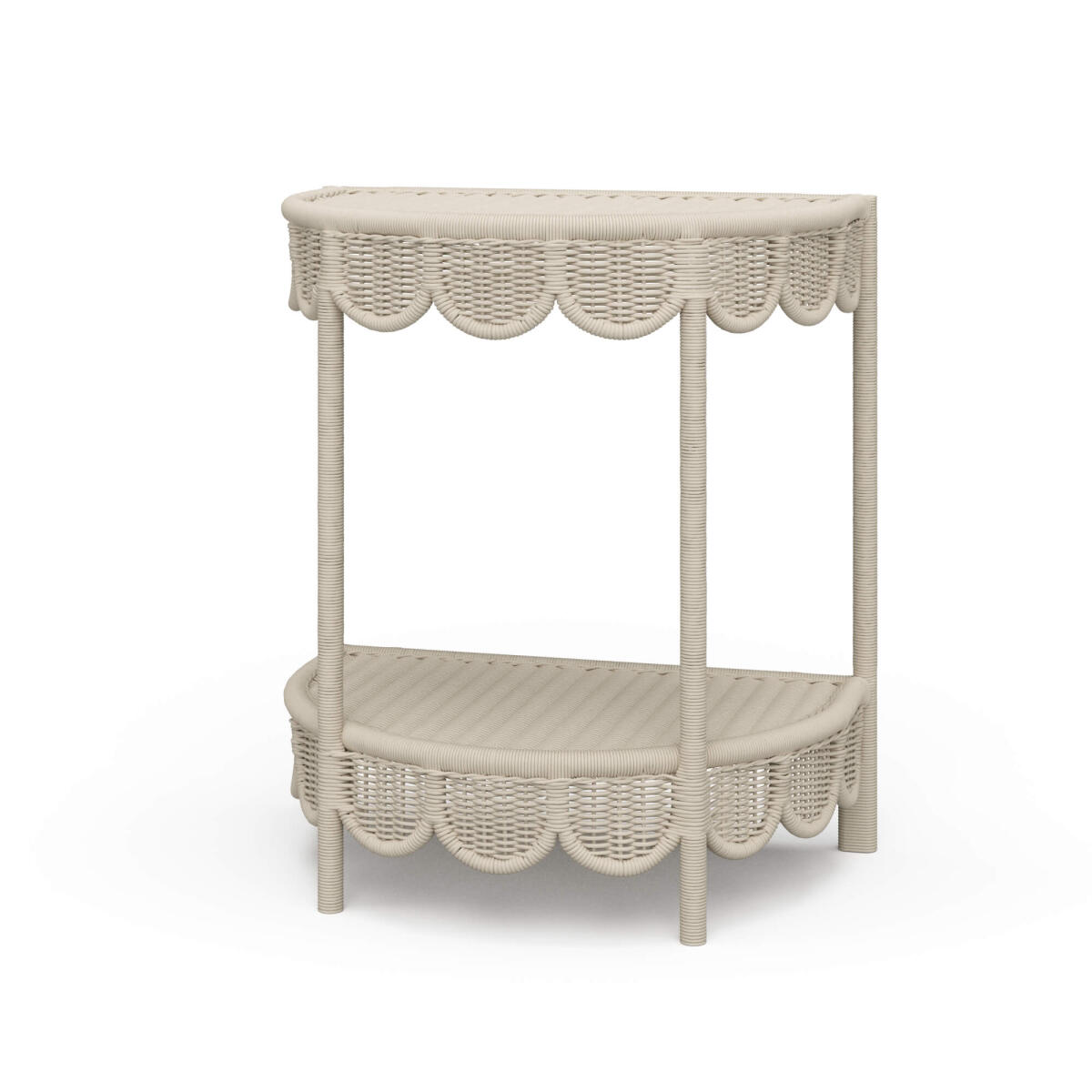 12576c889cc797512d859568b3293a07 Scalloped Half Round Rattan Side Table - Image 1