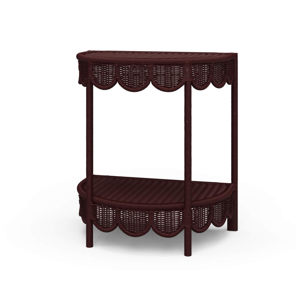 5ee872fb2a7f078912eea77df8b1f887 Scalloped Half Round Rattan Side Table - Image 1
