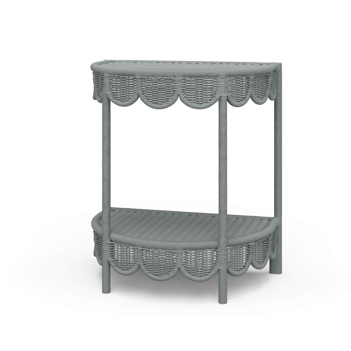 6e28ea14cf5616750aa27104ccc7d1d1 Scalloped Half Round Rattan Side Table - Image 1