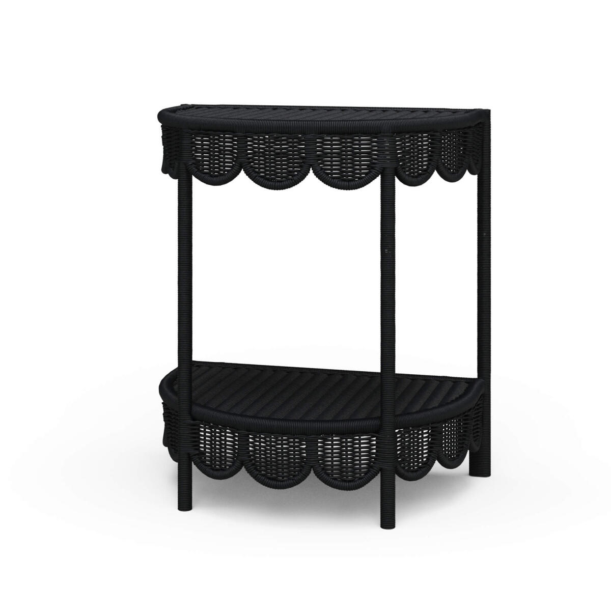 74dbd85e8ad67af4c3605bbbb33f6ac0 Scalloped Half Round Rattan Side Table - Image 1