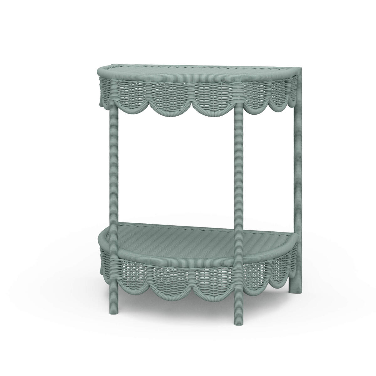 85668224f5d2875ba627a2981c70e4e1 Scalloped Half Round Rattan Side Table - Image 1