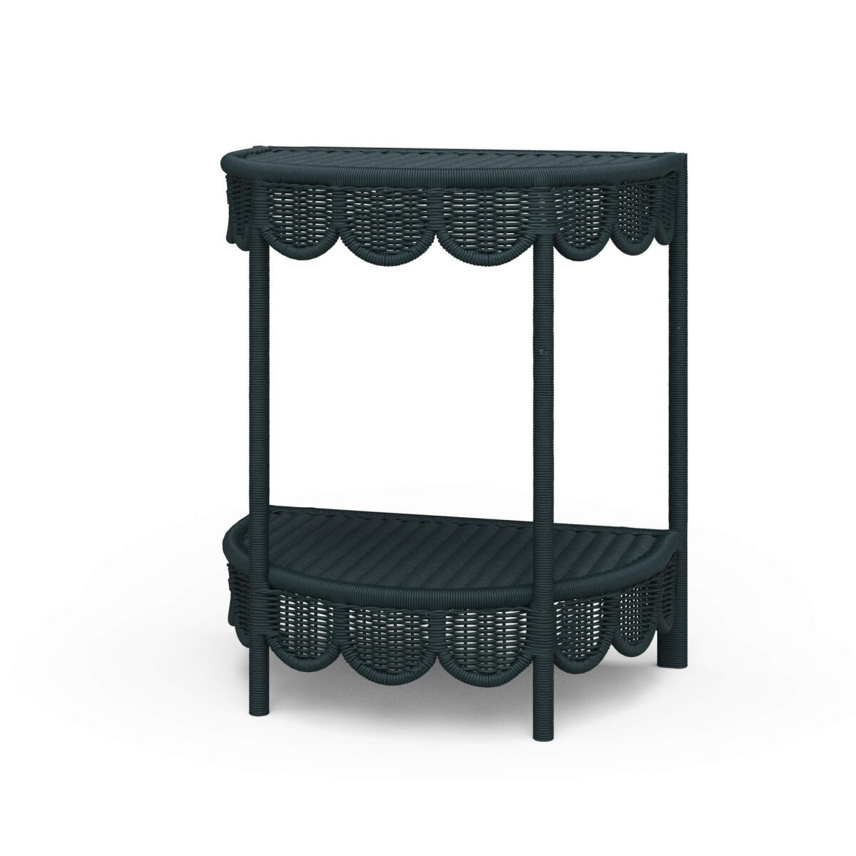 cc88a53668ded3658f37c5f4bb1dca50 Scalloped Half Round Rattan Side Table - Image 1