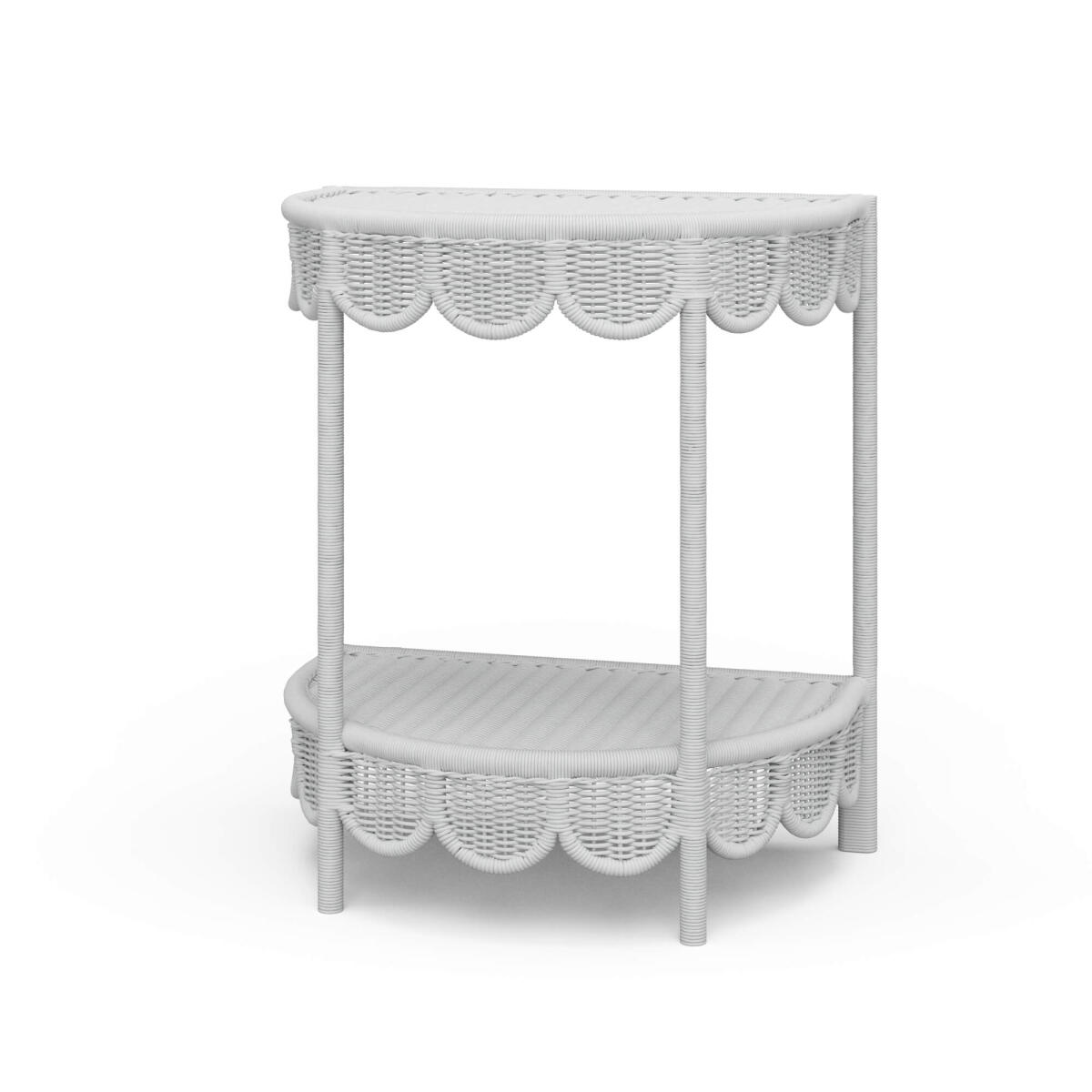 Scalloped Half Round Rattan Side Table Chairside Tables Architectural White 2 Scalloped Half Round Rattan Side Table Chairside Tables Architectural White 2