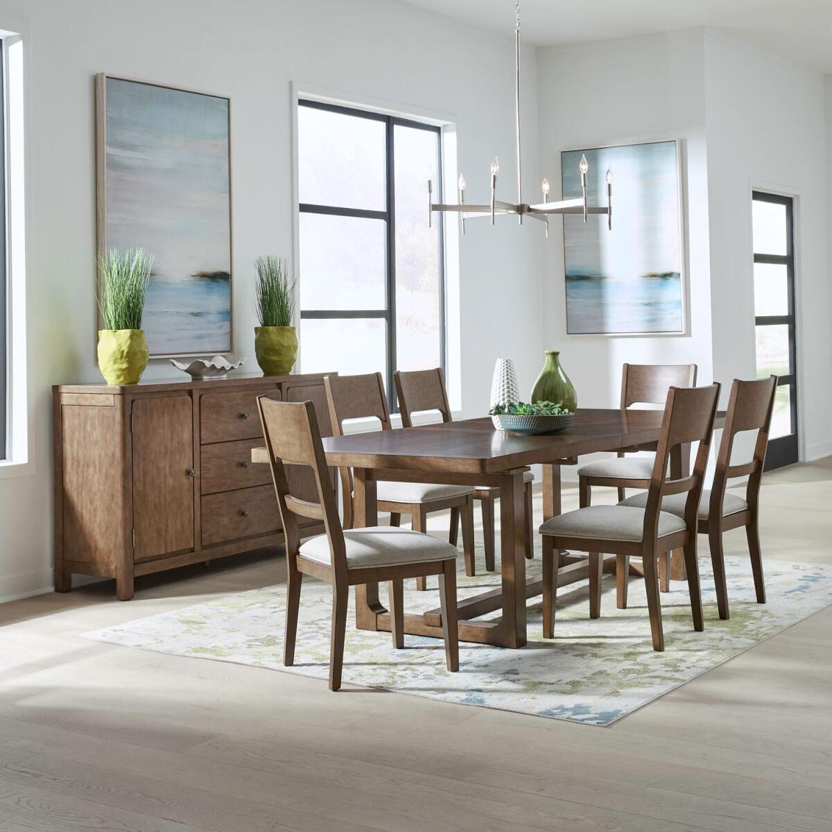 0528ad0cfa728929659a25edd0731e59 7 Piece Trestle Table Set - Image 1