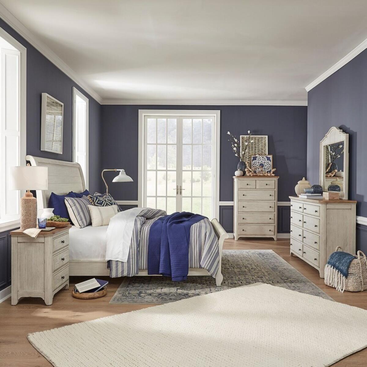 136a1230a906c8b0aa8c8fdfa45d8c47 King Sleigh Bed, Dresser & Mirror, Chest, Night Stand - Image 1