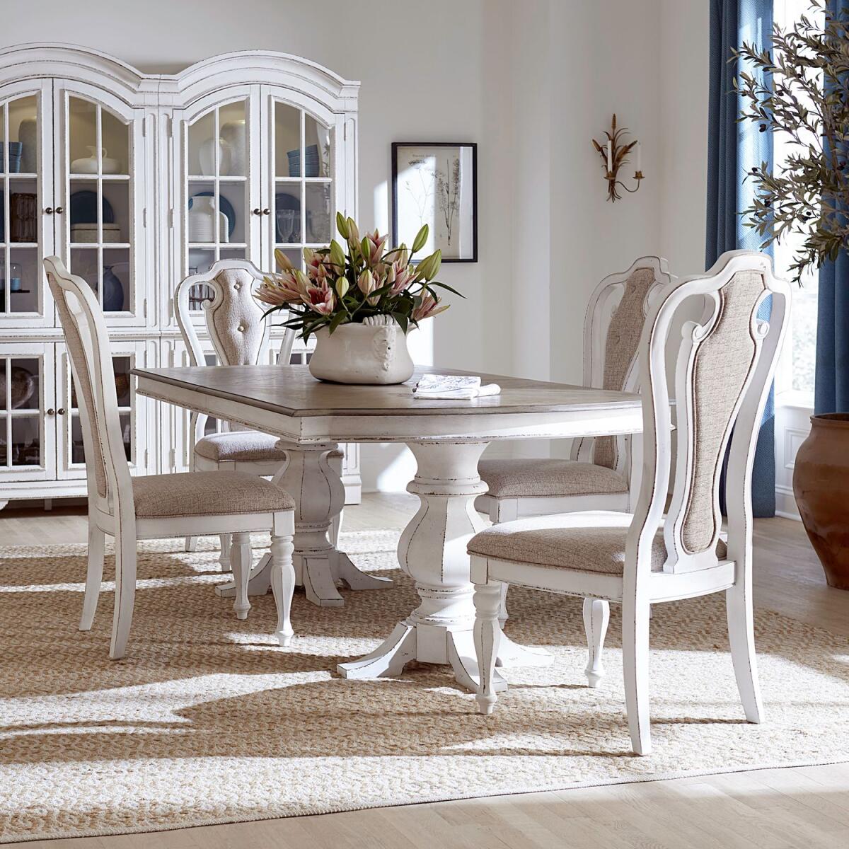 26c3a316ab44f4828a77fe45d485e8a8 Magnolia Manor Opt 5 Piece Double Pedestal Table Set - Image 1