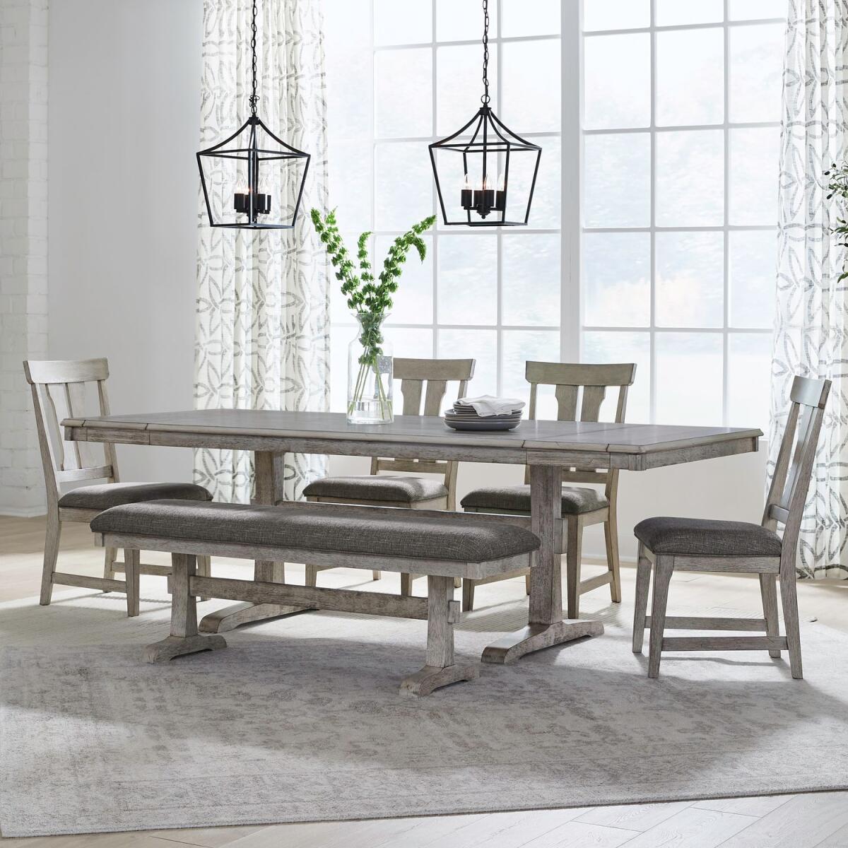 2c17f8ab96b30ebd8588a245bb287e7e Hallendale 6 Piece Trestle Table Set - Image 1