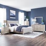King Uph Bed, Dresser & Mirror, Chest, Night Stand