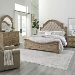 Magnolia Manor King California Uph Bed, Dresser & Mirror, Night Stand