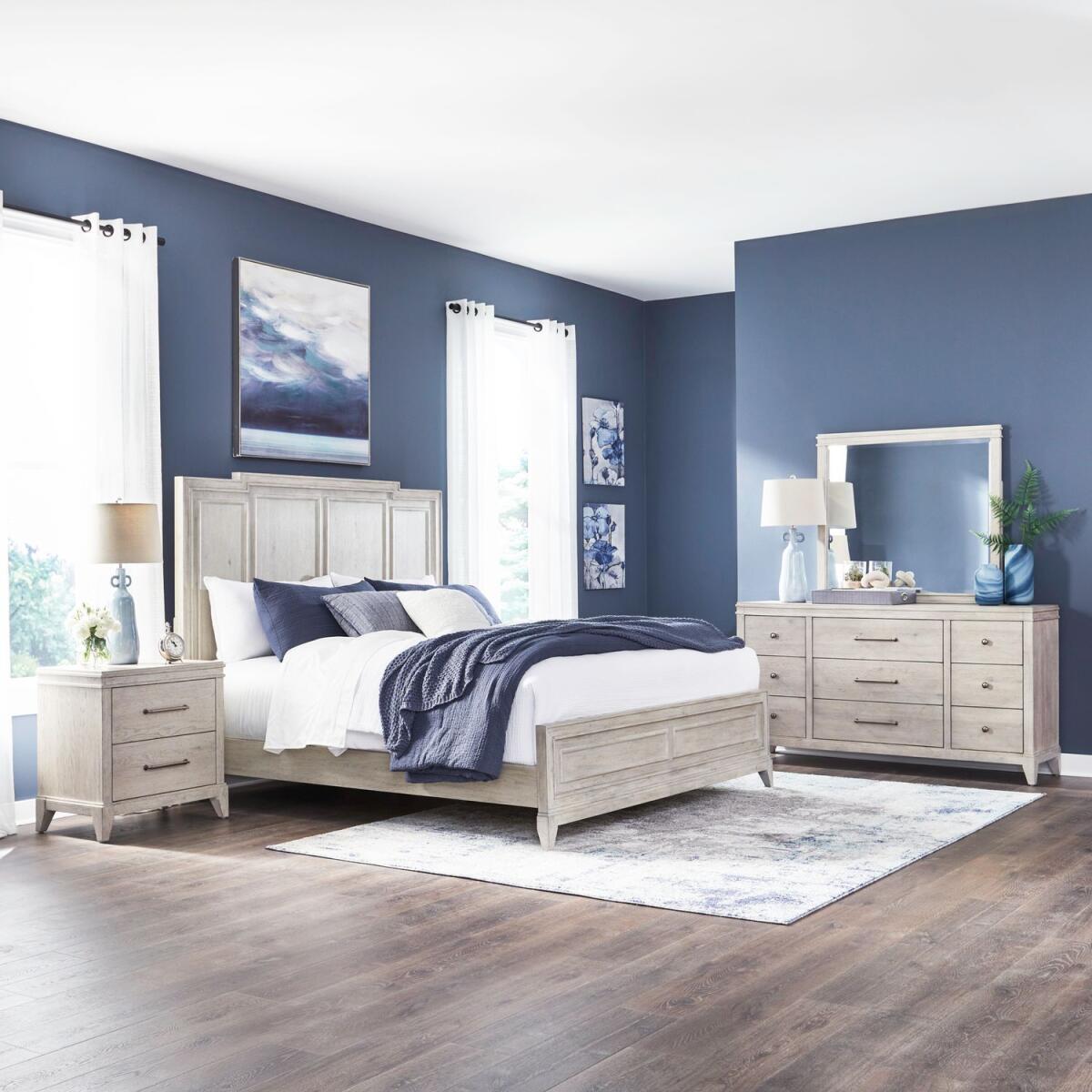 64e1bec01c533378094709caf18cbe40 New Haven King Panel Bed, Dresser & Mirror, Night Stand - Image 1