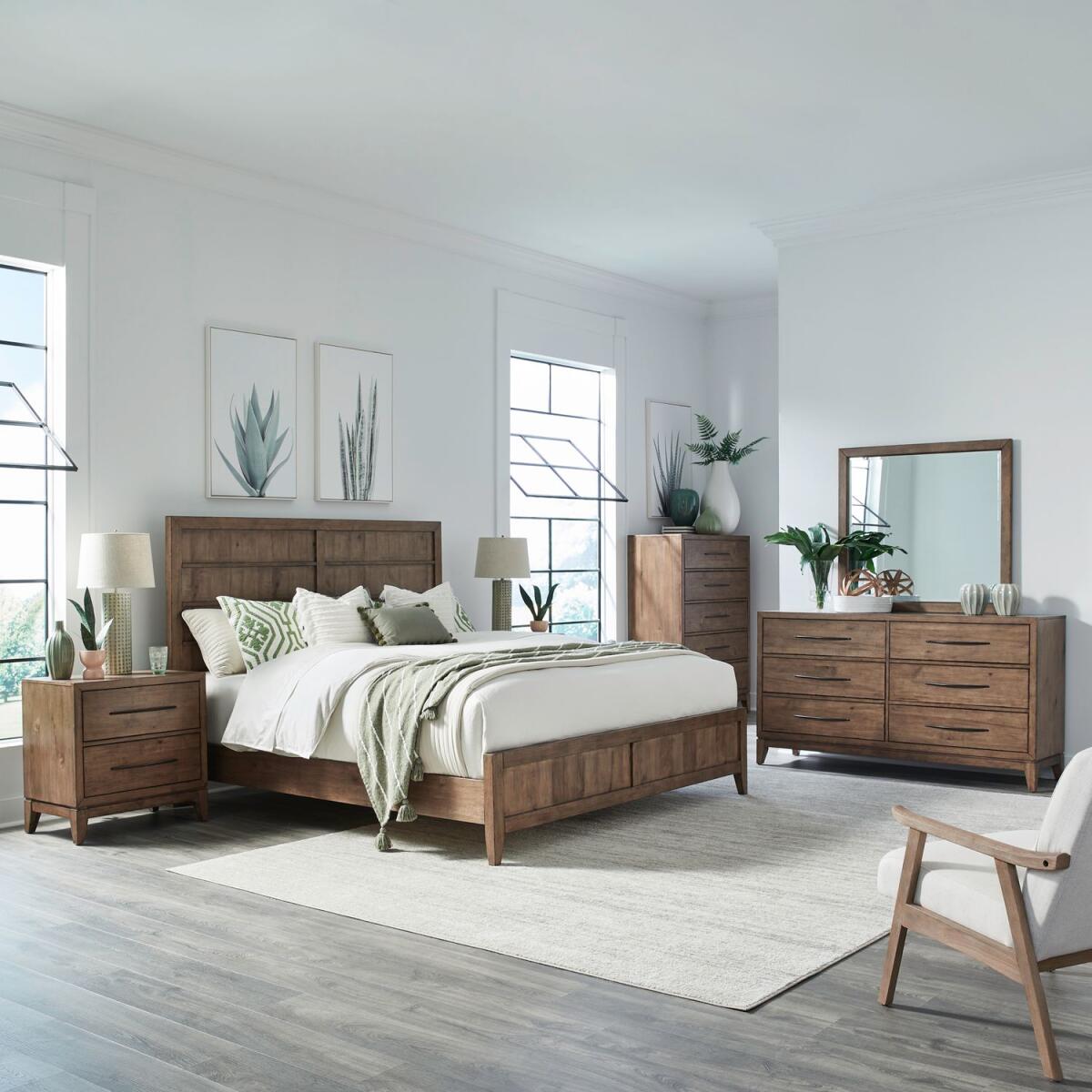 6c1531024b1144f44753d8ff2bfe60b8 Shaker Lakes King Panel Bed, Dresser & Mirror, Chest, Night Stand - Image 1