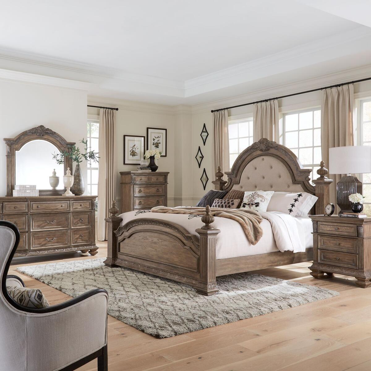 6f51398f6febf14f7ae322aab149ccef King California Poster Bed, Dresser & Mirror, Chest, Night Stand - Image 1