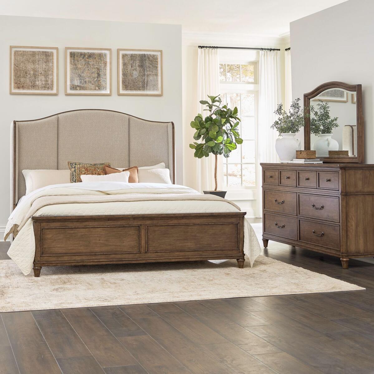 751dbeb849e15f845b7fea6a61b05f58 King Shelter Bed, Dresser & Mirror - Image 1