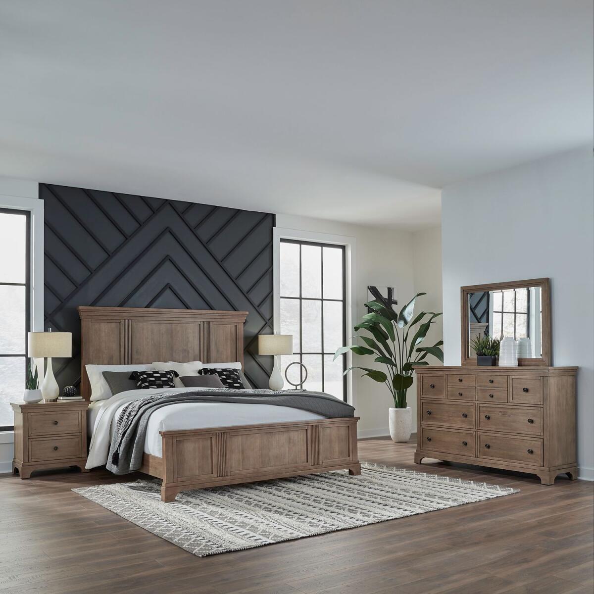 78c5dd5c8485eab2040da58fcbc0a2ed Haven Hills King Panel Bed, Dresser & Mirror, Night Stand - Image 1