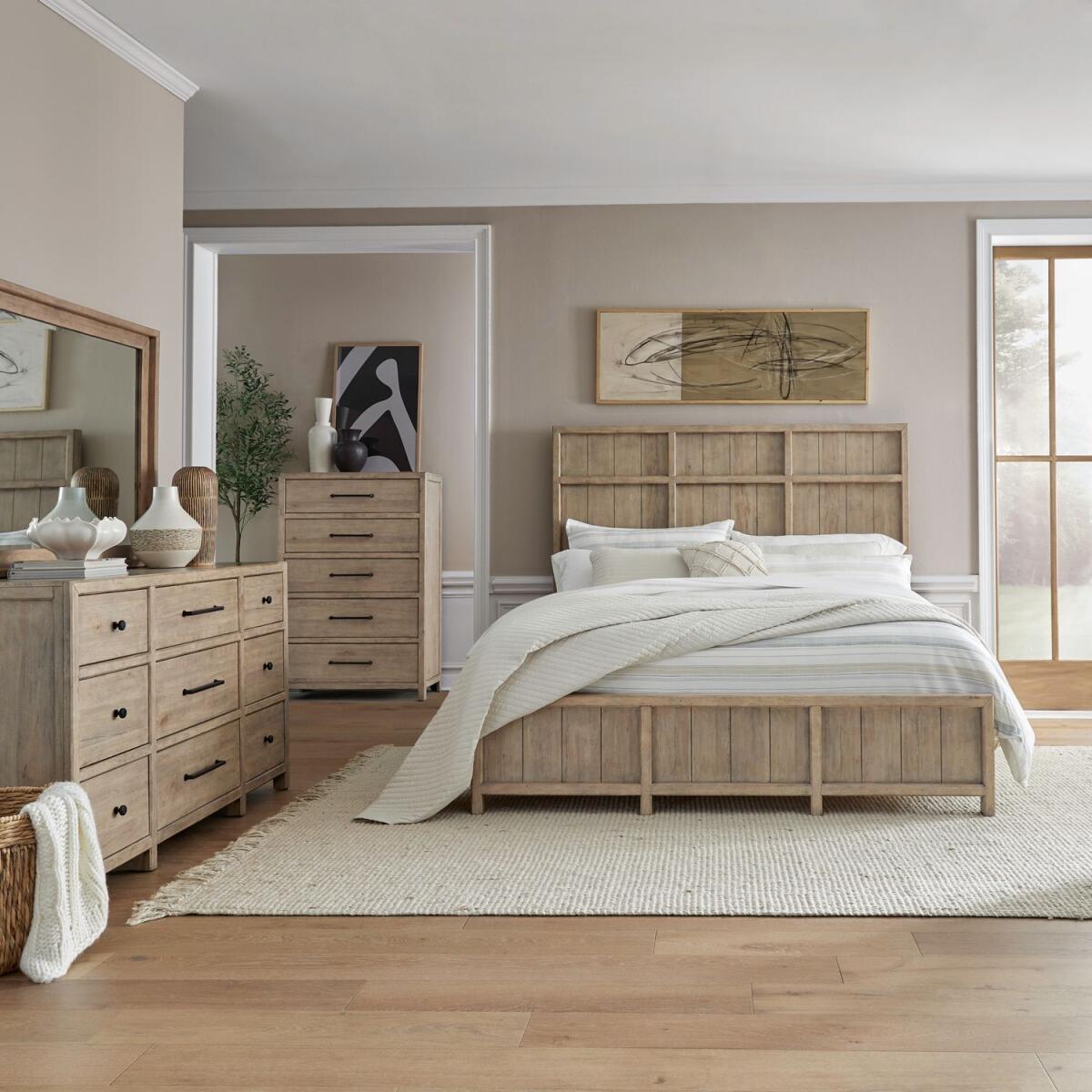 836fe77f82212f4eef181c3260fde7e3 King Panel Bed, Dresser & Mirror, Chest - Image 1