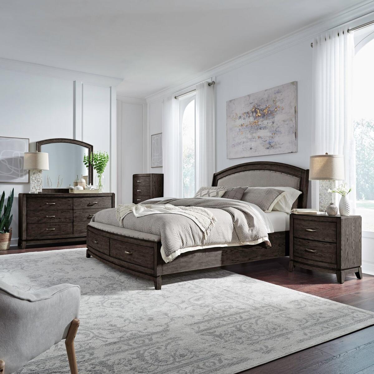 9f785be2c18172a3fce176f6417fa3a5 Avalon King Uph Storage Bed, Dresser & Mirror, Chest, Night Stand - Image 1