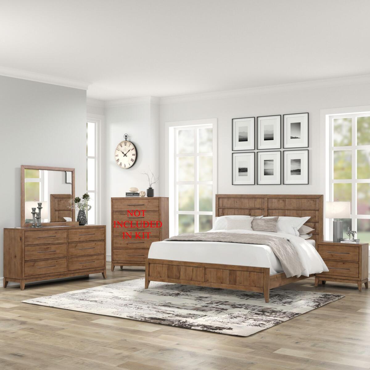 a6649bd0af5fd09cdf60f227d82b449a King California Panel Bed, Dresser & Mirror, Night Stand - Image 1