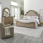 King California Uph Bed, Dresser & Mirror