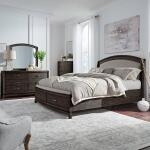 King Uph Storage Bed, Dresser & Mirror, Chest