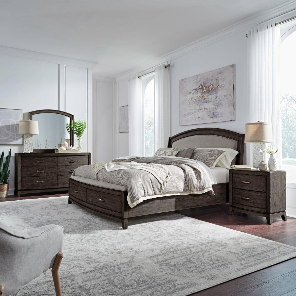 b3d01195d5218045969ce72e89ad42c9 Avalon King Uph Storage Bed, Dresser & Mirror, Night Stand - Image 1