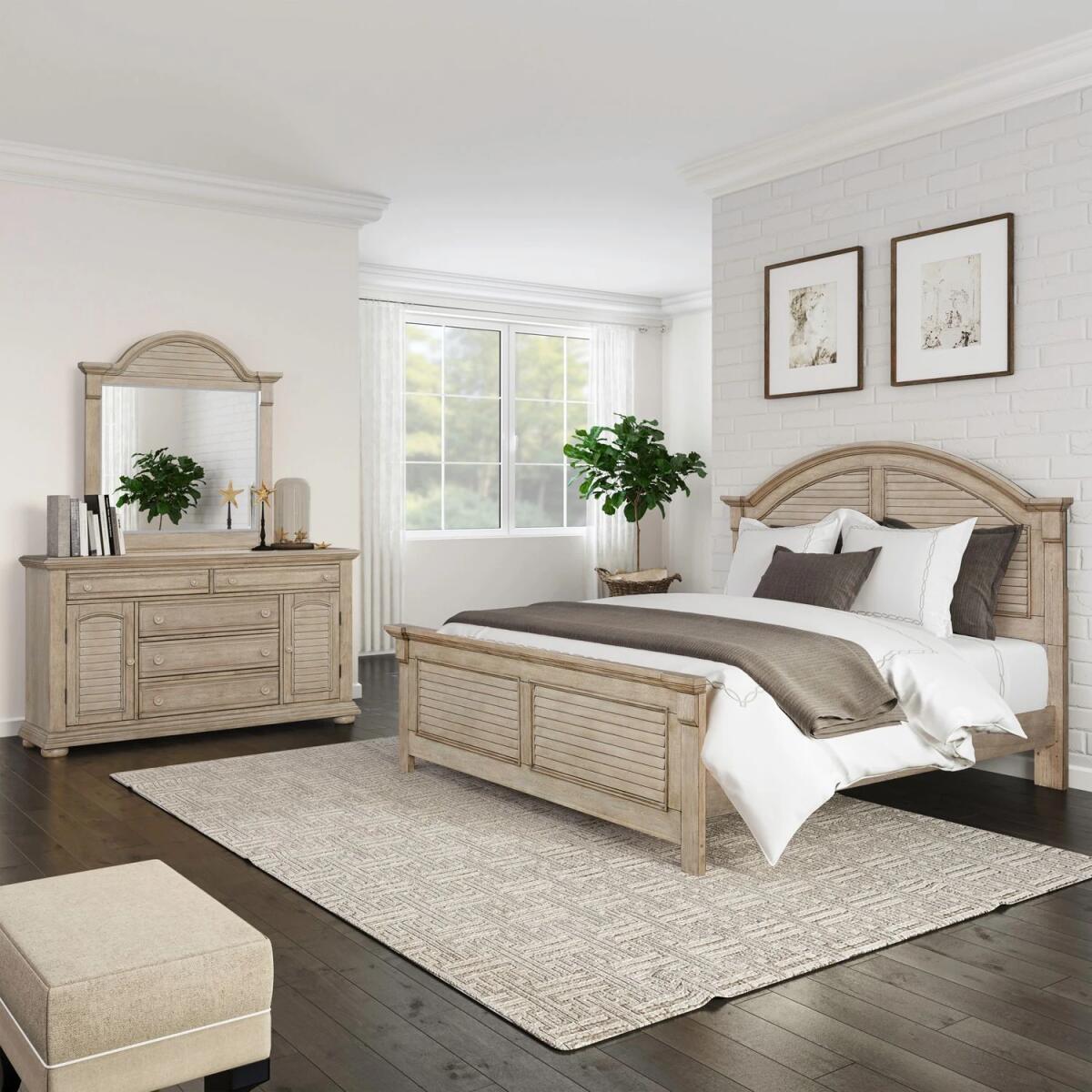 3f6310d0d364c017b1b12a01f570a0bd Summer House King Panel Bed, Dresser & Mirror - Image 1