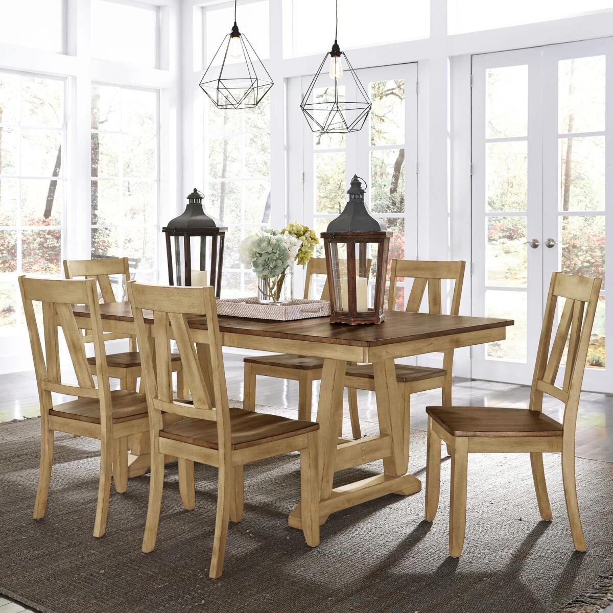 58cd7710cfb29f84f7f57ab79c7b58c0 Lindsey Farm 7 Piece Trestle Table Set - Image 1