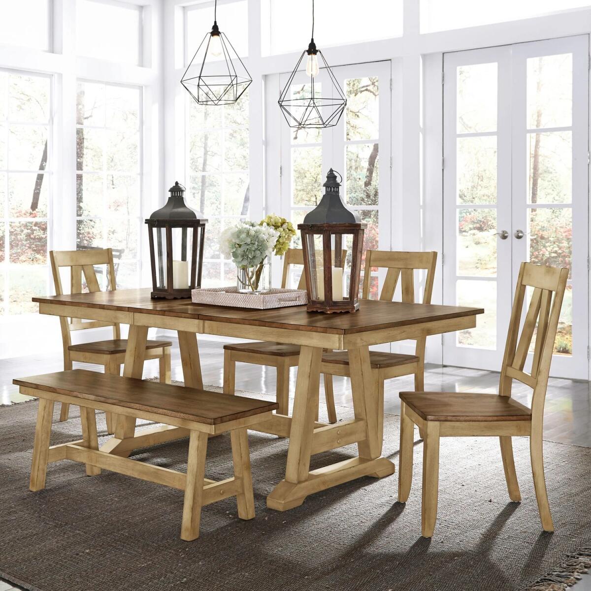 6c057a32dd8d5383d4cf1bb018daf82c Lindsey Farm 6 Piece Trestle Table Set - Image 1
